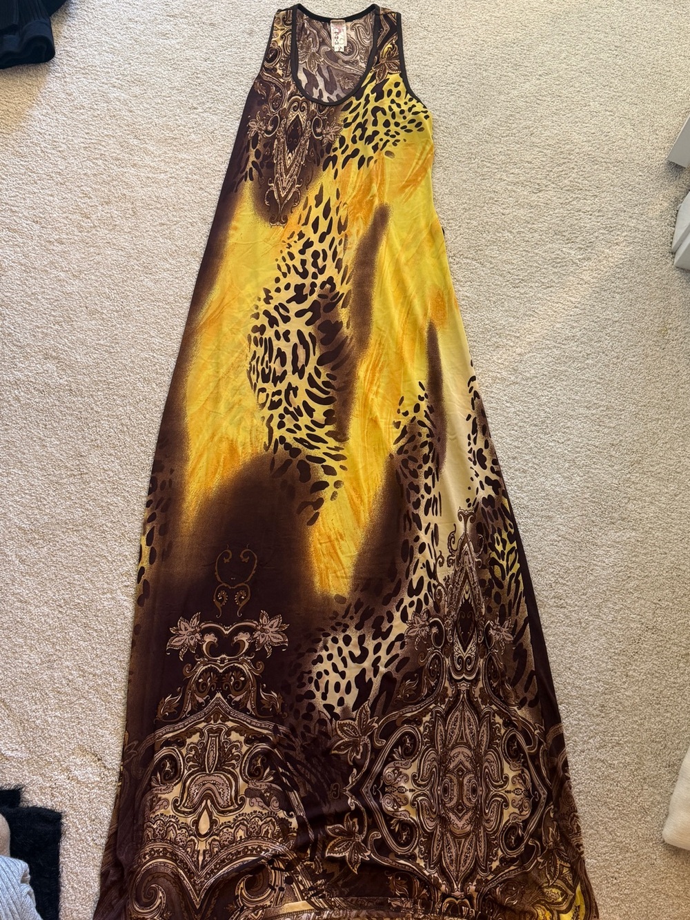 Boho Print Yellow Animal-Print maxi dress